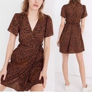 Madewell Flutter Sleeve Wrap Mini Dress in Painted Leopard Small